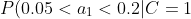 P(0.05<a_1<0.2|C=1)=0.1